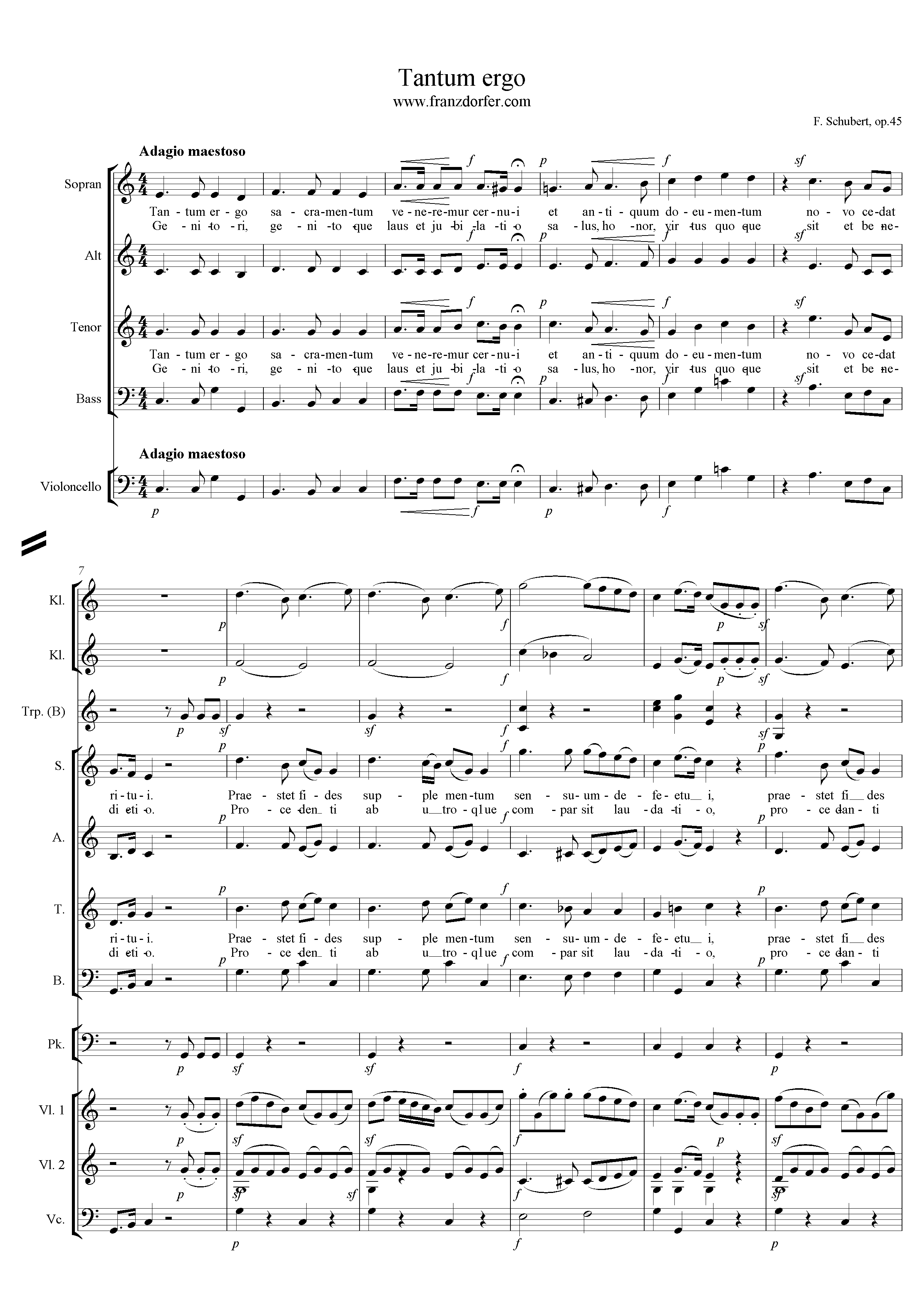 Noten, Tantum ergo, Schubert, op.45